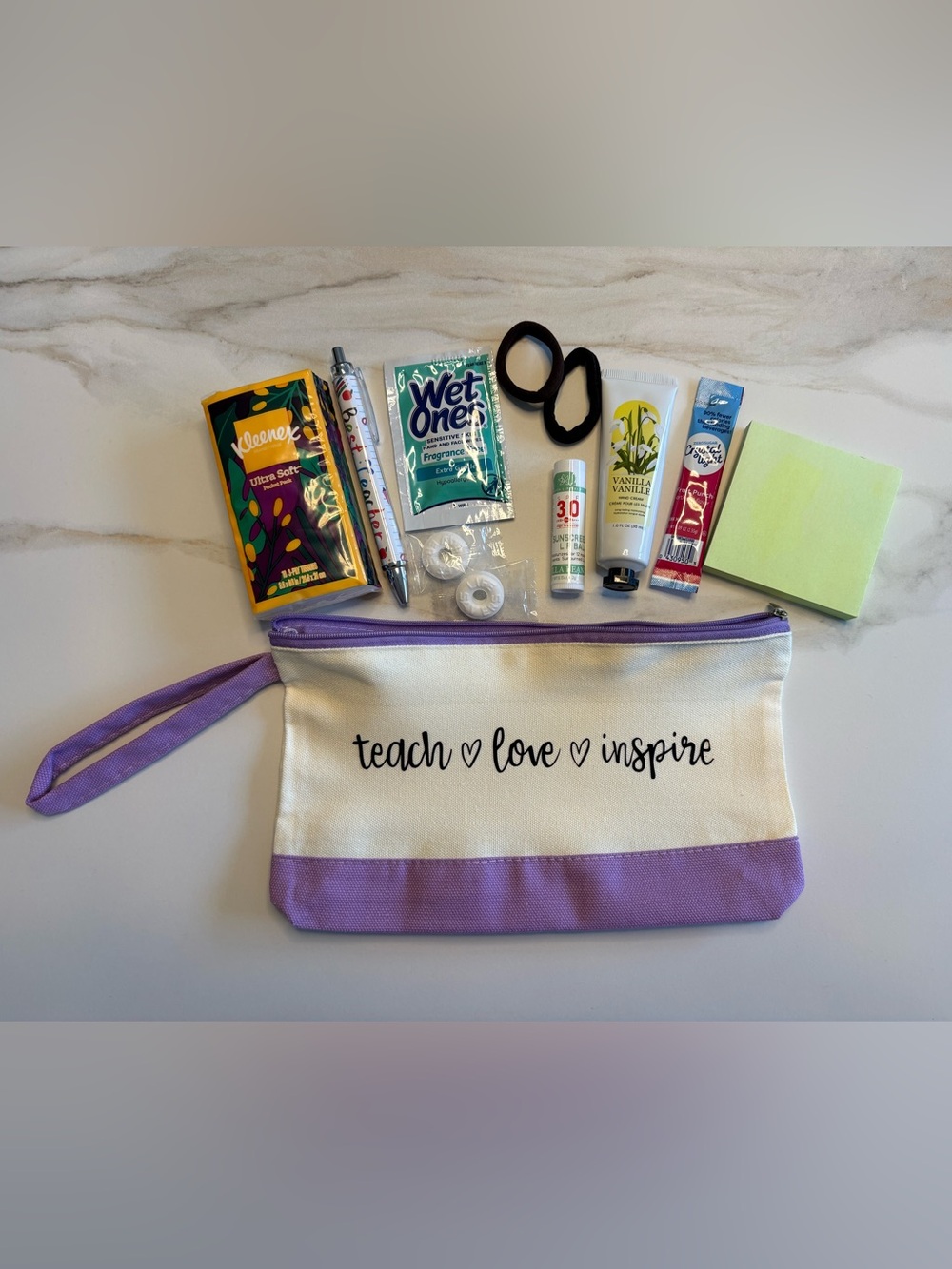 Teach Love Inspire Canvas Pouch Filled Teacher Welcome Back Gift Pamper Kit